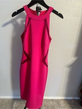 Sleeveless hot pink Sheath Dress - Elegant Halter Neck